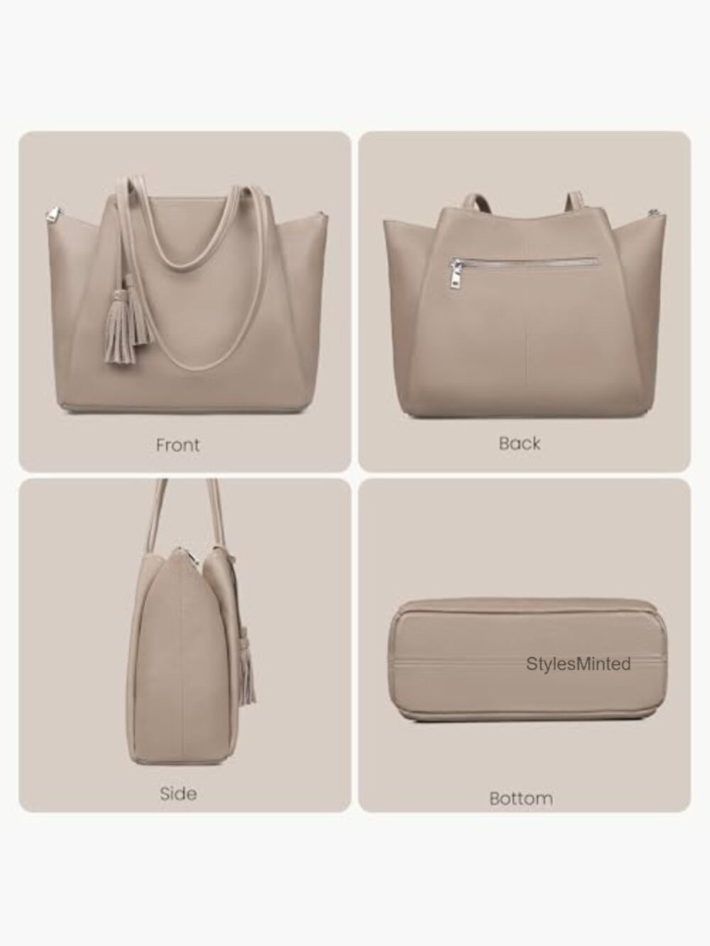 Genuine Leather Tote Bag for Work, Laptop Tote Shoulder Purse with Compartments - Picture 6 of 7